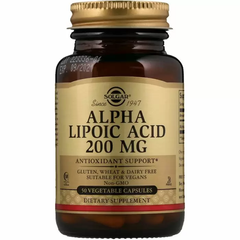 Альфа-липоевая кислота, Alpha Lipoic Acid, Solgar, 200 мг, 50 капсул