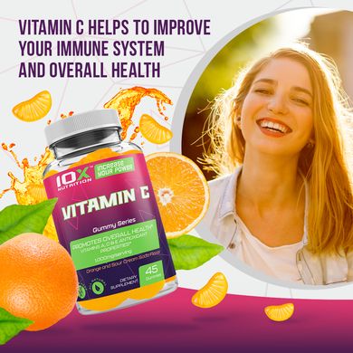 Витамин С, Vitamin C, 10X Nutrition USA, 1000 мг, 45 жевательных конфет